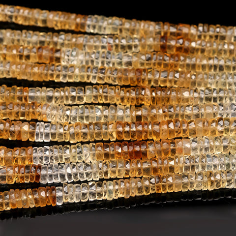 Citrine Yellow Tire Faceted Natural Beads 8 Inches Strands