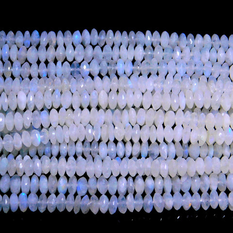 Rainbow Moonstone White Rondell Faceted Natural Beads 8 Inches Strands