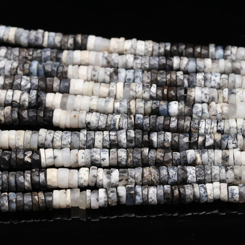 Dendrite Opal Tire Faceted 6MM Natural Beads 8 Inches Strands With Center Drilled
