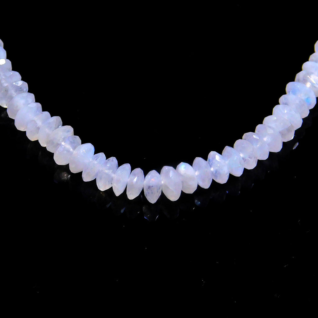 Rainbow Moonstone White Rondell Faceted Natural Beads 8 Inches Strands