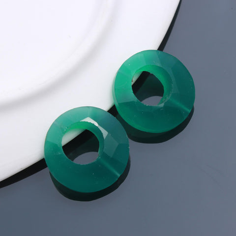 Onyx Green Coin Faceted Natural Beads 18 MM Stone Pair Of 2