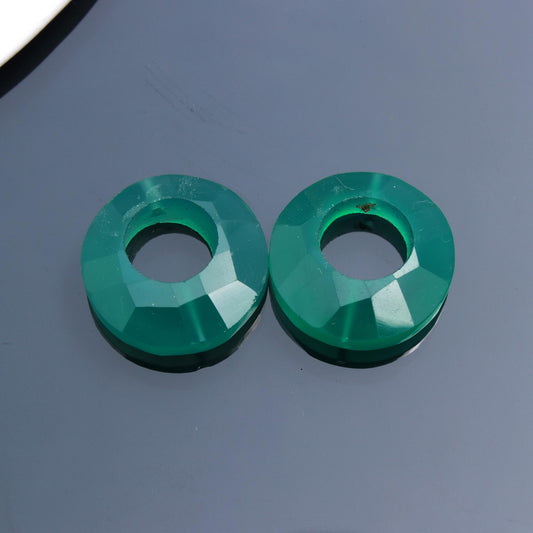 Onyx Green Coin Faceted Natural Beads 18 MM Stone Pair Of 2