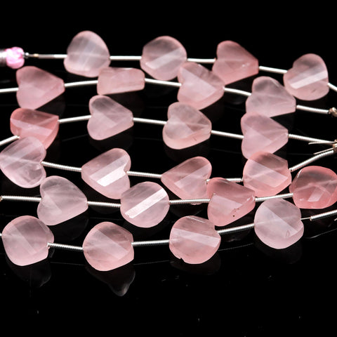 Rose Quartz Pink Twisted Heart Faceted Natural Beads 4 Piece