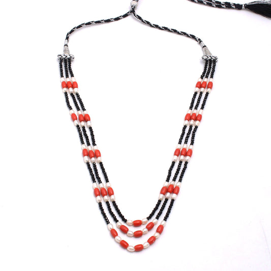Pearl Red Coral Rondell Smooth Natural Beads Necklace 20 inches strands