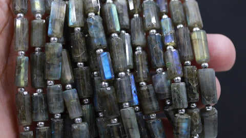 Labradorite Grey Tube Faceted Natural Beads 8 Inches Strands