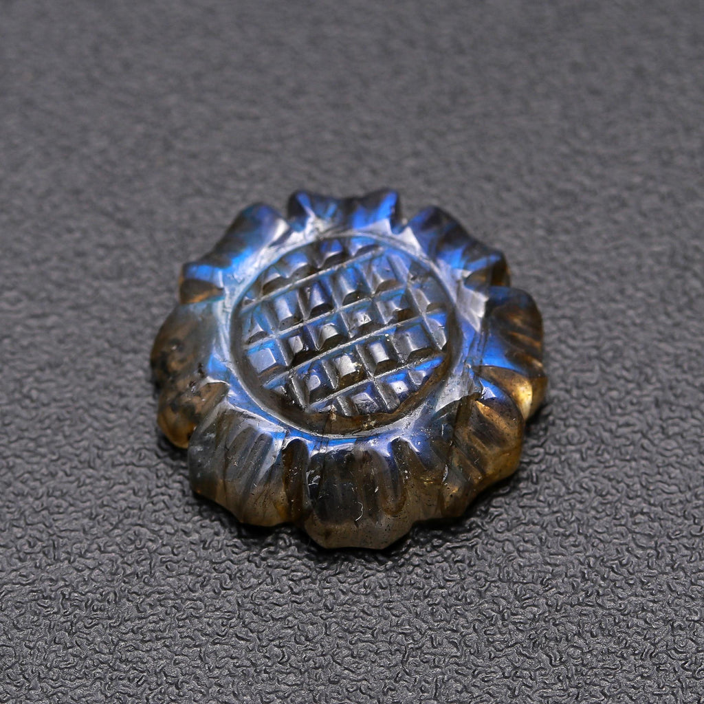 Labradorite Grey Sun Flower Carving Natural 19 MM Stone