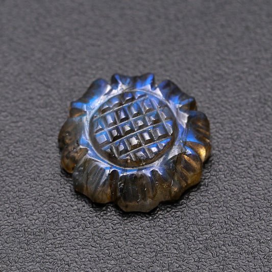 Labradorite Grey Sun Flower Carving Natural 19 MM Stone