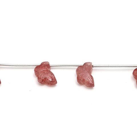 Pink Strawberry Quartz Pink Butterfly Carving Natural Beads Side Drilled 8 Piece