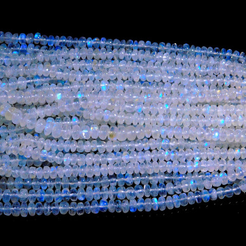 Rainbow Moonstone White Rondell Smooth Natural Beads 16 inches strands