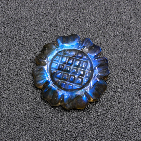 Labradorite Grey Sun Flower Carving Natural 19 MM Stone