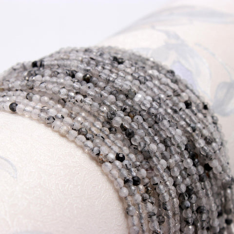 Black Rutilated Quartz Black Round Faceted Natural Beads