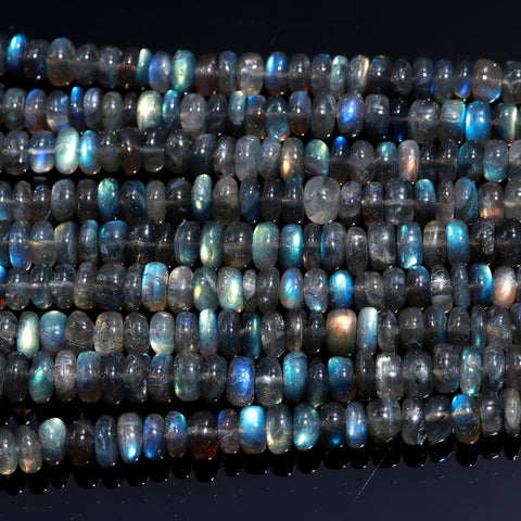 Labradorite Grey Rondell Smooth Natural Beads 16 Inches Strands