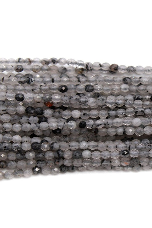Black Rutilated Quartz Black Round Faceted Natural Beads