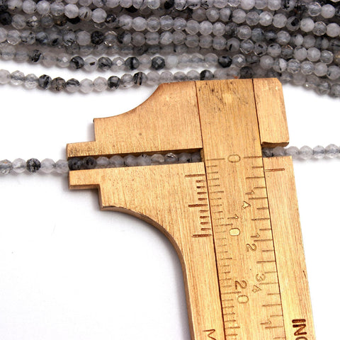 Black Rutilated Quartz Black Round Faceted Natural Beads