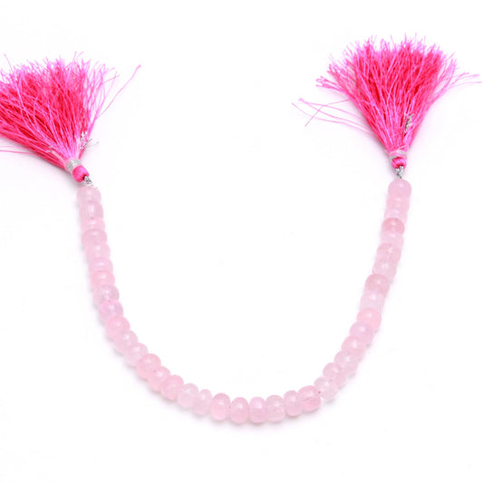 Rose Quartz Pink Rondell Smooth Natural Beads 8 Inches Strands