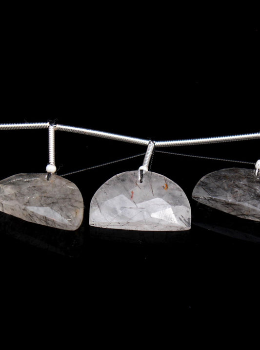 Black Rutilated Quartz D Shape Faceted Natural Beads