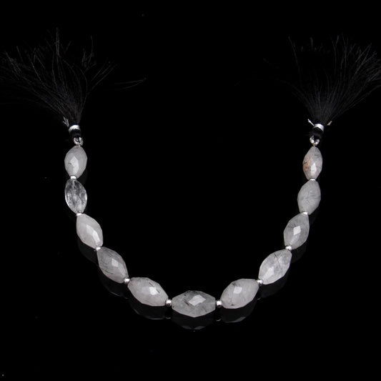 Rutilated Quartz Black Barrel Faceted Natural Beads 8 inches Strands