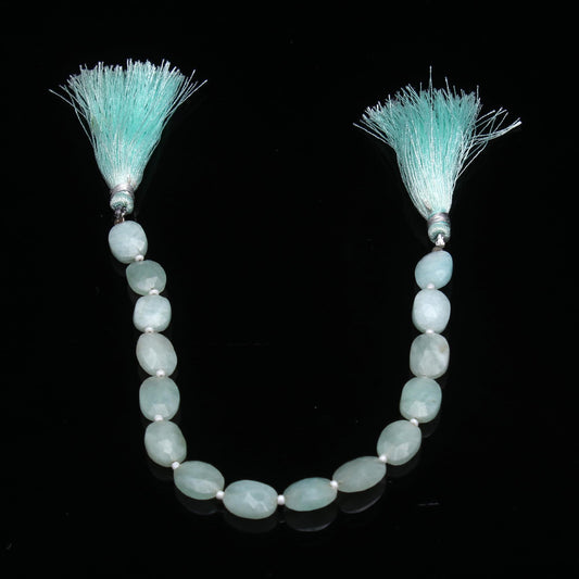 Amazonite Green Oval Faceted Natural Beads 8 Inches Center Drilled