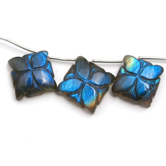 Labradorite Grey 16 MM Carving Natural 3 Piece Beads For Jewelry Making