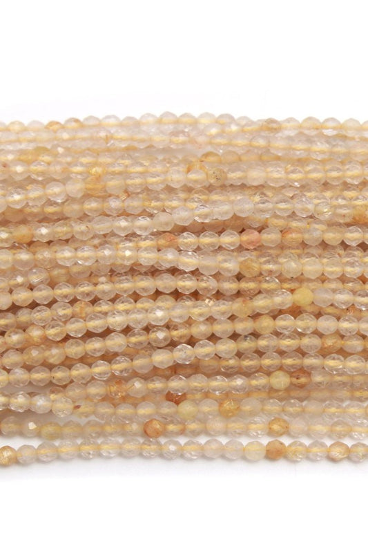 Golden Rutilated Quartz Round Faceted Natural Beads