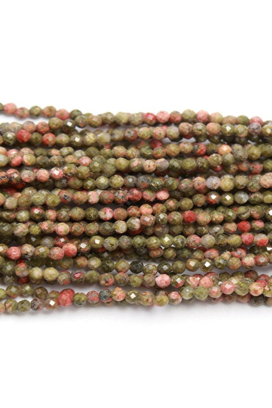 Unakite Green Red Round Faceted Natural Beads