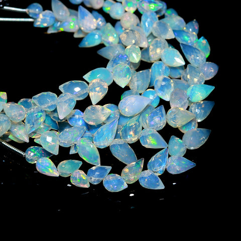 Ethiopian Opal White Drop Faceted Natural Beads 4 Inches strands