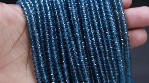 London Blue Topaz Rondell Faceted Natural Beads 12.5 Inches Strands