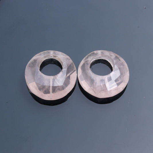 Rose Quartz Pink Coin Faceted Natural Beads 18 MM Stone Pair Of 2