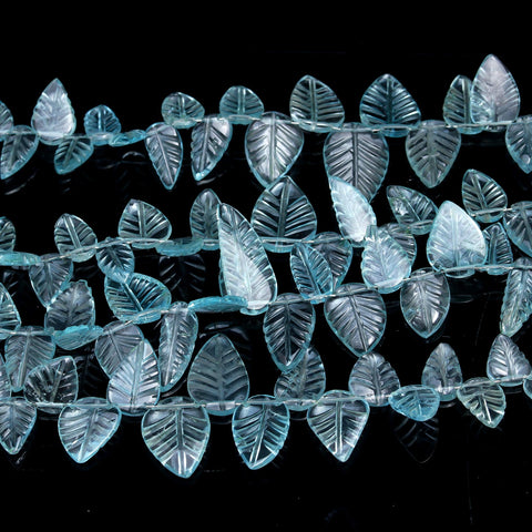 Aquamarine Blue Leaf Carving Natural Beads 8 Inches Strands