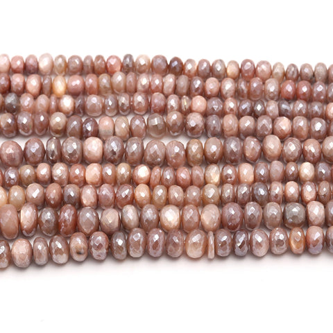 Mystic Coated Moonstone Peach Rondell Faceted Natural Beads 15 inches Strands