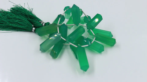 Green Onyx Double Pencil Faceted Natural Beads