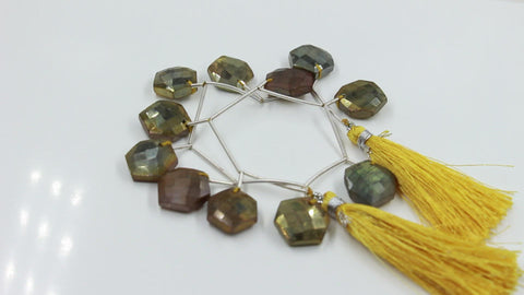 Golden Heat Treated Labradorite Hexagon Surface Drill Faceted Natural Beads