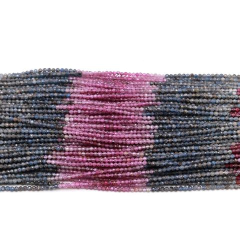 Multi Sapphire Shaded Multicolor Round Faceted Natural Beads 12.5 inches