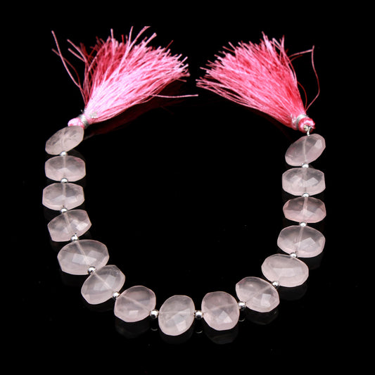Rose Quartz Pink Oval Faceted Natural Beads 8 Inches Strands