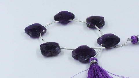 Amethyst Purple Clover Carving Natural Beads 8 Inches Strands
