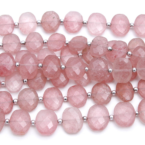 Strawberry Quartz Pink Oval Faceted Natural Beads 8 Inches Strands