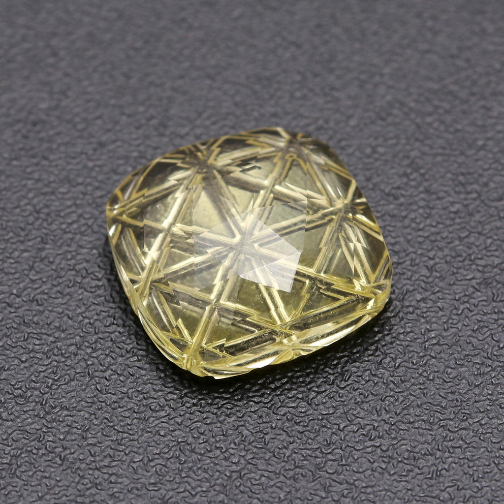 Lemon Quartz Yellow Square Engraving Natural 15 mm Stone