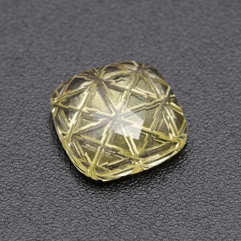 Lemon Quartz Yellow Square Engraving Natural 15 mm Stone
