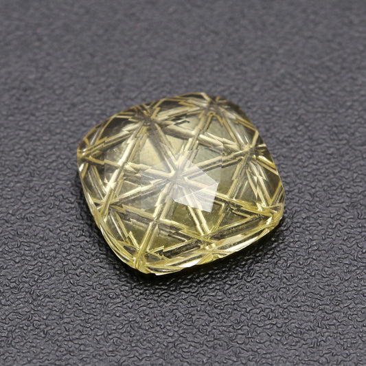Lemon Quartz Yellow Square Engraving Natural 15 mm Stone