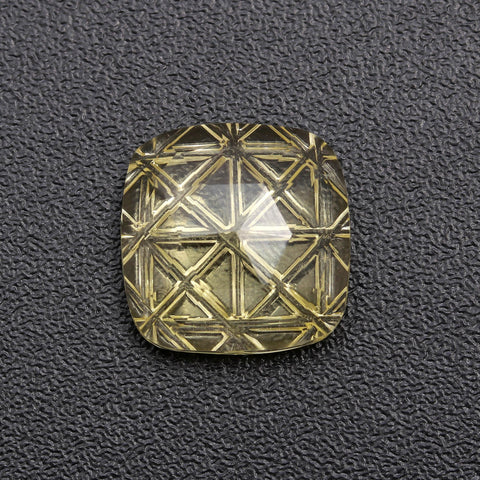 Lemon Quartz Yellow Square Engraving Natural 15 mm Stone