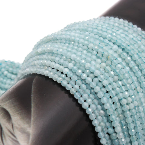 Aquamarine Blue Round Faceted Natural Beads
