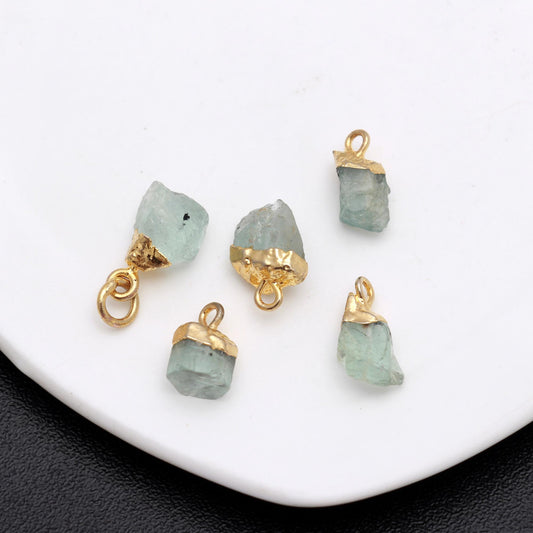 Aquamarine Raw Gold Plating Bezel Cap 12 MM Pendant Charms