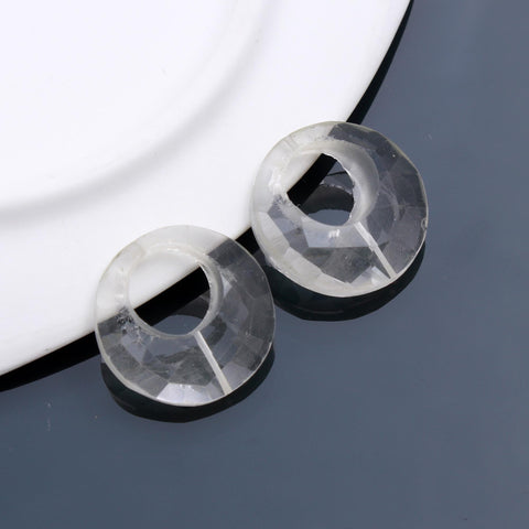 Crystal Quartz White Coin Faceted Natural Beads 18 mm Stone Pair Of 2