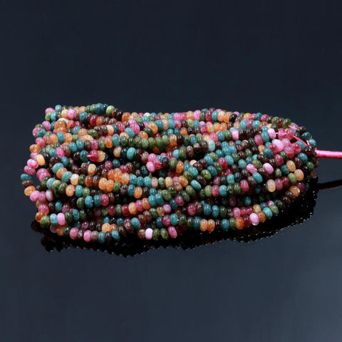 Watermelon Tourmaline Multi Color Rondell Smooth Natural Beads 16 Inches Strands