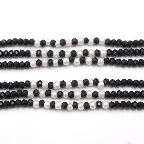 Black Spinel & Pearl Round Faceted Natural Beads Necklace 20 Inches Strands