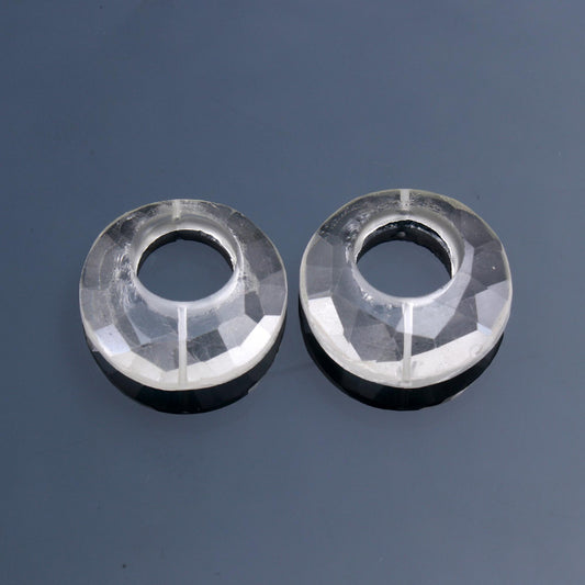 Crystal Quartz White Coin Faceted Natural Beads 18 mm Stone Pair Of 2