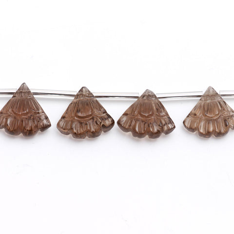 Smoky Quartz Brown Umbrella Carving Natural Beads 8 Inches Strands