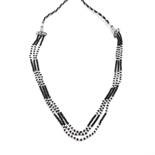 Black Spinel & Pearl Round Faceted Natural Beads Necklace 20 Inches Strands