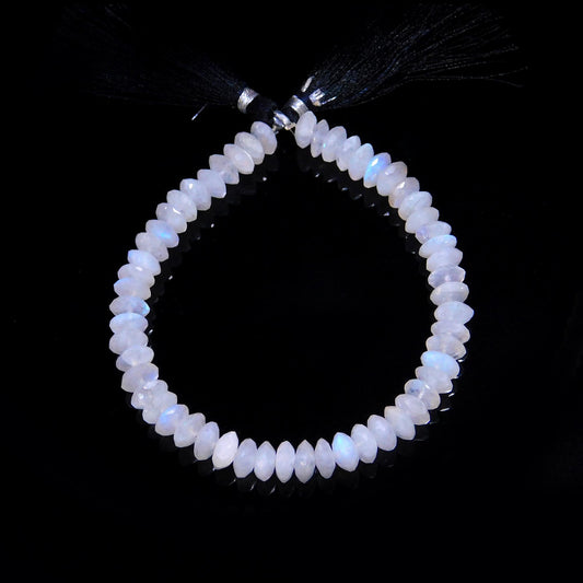 Rainbow Moonstone White Rondell Faceted Natural Beads 8 Inches