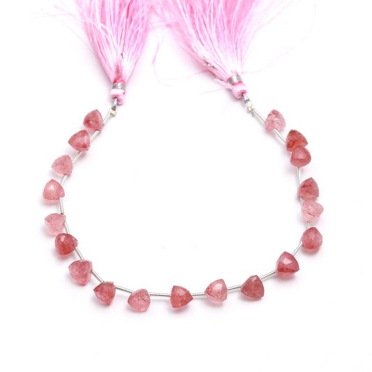 Pink Strawberry Quartz Trillion Faceted Natural Beads